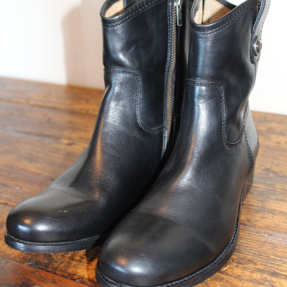 Frye Melissa Button Short Boots, Black Leather, Womens Size 7 B